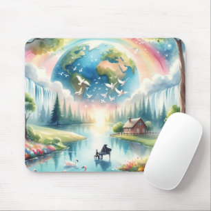 Whimsical Rainbow Earth Fantasy Scene Mouse Mat