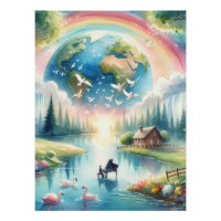 Whimsical Rainbow Earth Fantasy Scene
