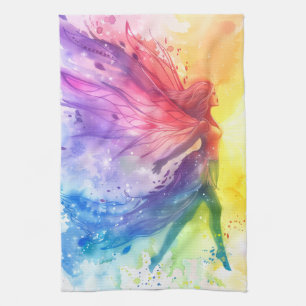 Whimsical Rainbow Fairy - Enchanted Cottagecore Tea Towel