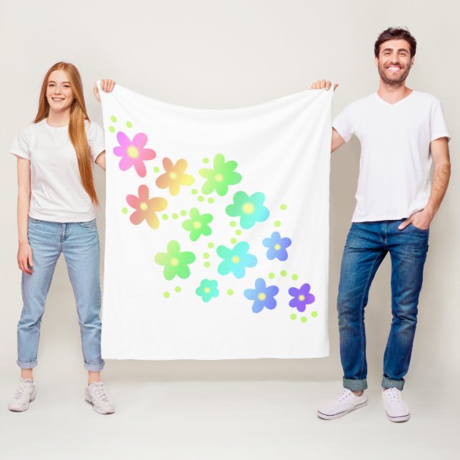 Whimsical Rainbow Flowers Fleece Blanket (In Situ)