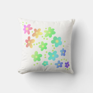 Whimsical Rainbow Flowers Throw Pillow