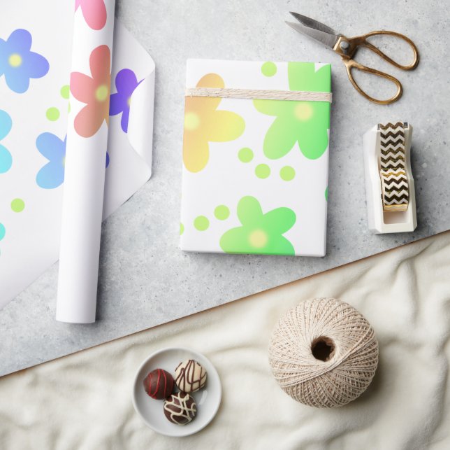 Whimsical Rainbow Flowers Wrapping Paper (Crafts)
