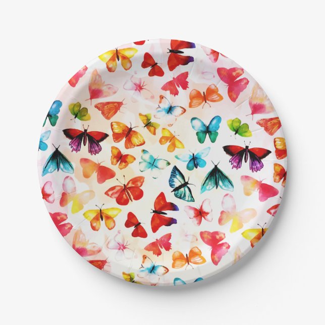 Whimsical Rainbow Forest Butterfly Watercolor  Paper Plate (Front)