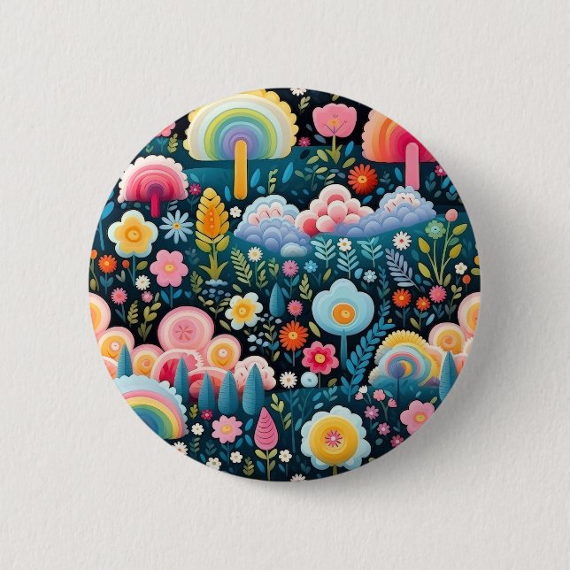 Whimsical Rainbow Garden Floral Fantasy Pattern 6 Cm Round Badge (Front)