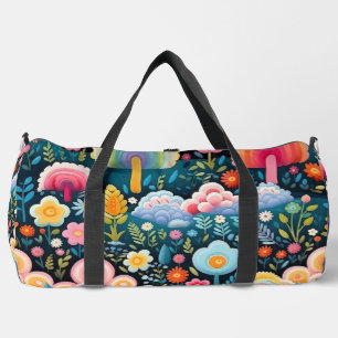 Whimsical Rainbow Garden Floral Fantasy Pattern Duffle Bag