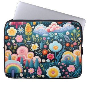 Whimsical Rainbow Garden Floral Fantasy Pattern Laptop Sleeve