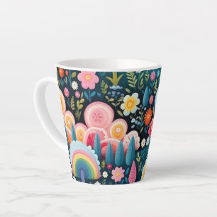 Whimsical Rainbow Garden Floral Fantasy Pattern Latte Mug