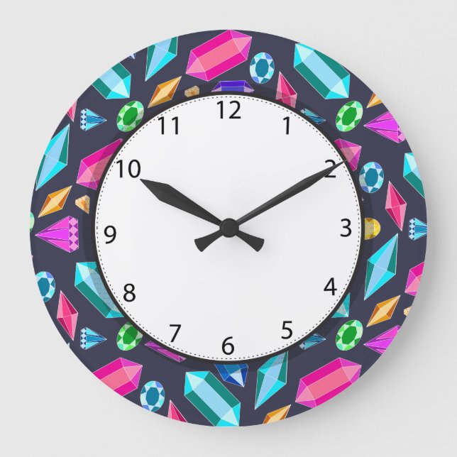 Whimsical Rainbow Gems Large Clock (Front)