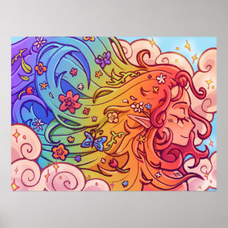 Whimsical Rainbow Hair Elf Poster