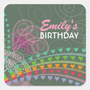 Whimsical Rainbow Hearts Pink Swirls Gift Tag