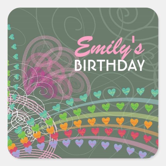 Whimsical Rainbow Hearts Pink Swirls Gift Tag (Front)