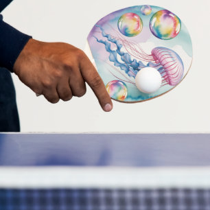 Whimsical Rainbow Jellyfish Watercolor Design Ping Pong Paddle