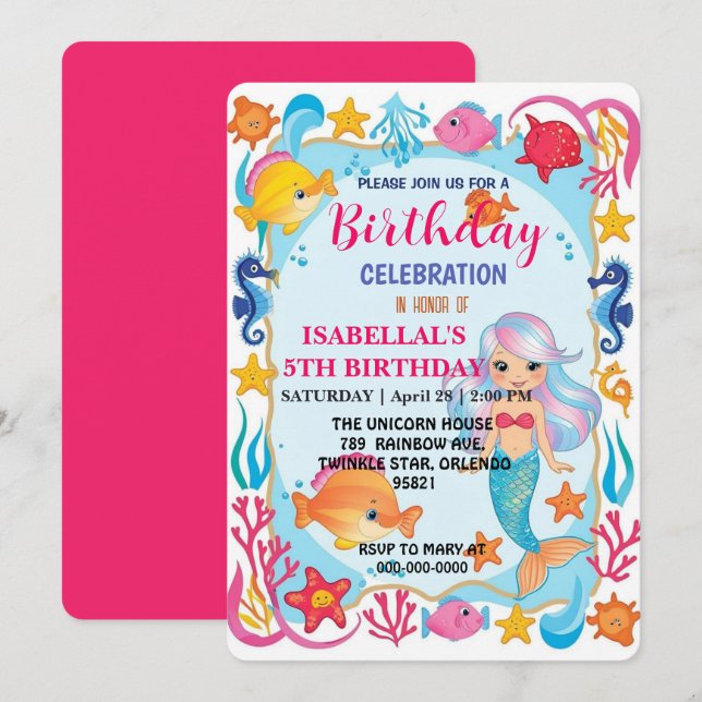 whimsical rainbow mermaid octopus star birthday pa save the date (Front/Back)