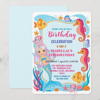 whimsical rainbow mermaid octopus star birthday save the date