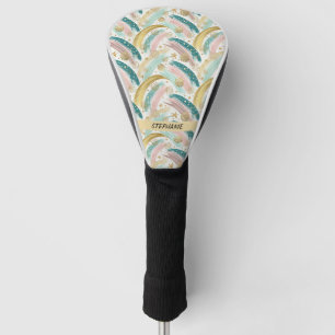Whimsical Rainbow Pastel Abstract with Gold Stars Golf Head Cover