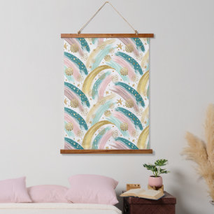 Whimsical Rainbow Pastel Abstract with Gold Stars Hanging Tapestry