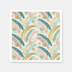 Whimsical Rainbow Pastel Abstract with Gold Stars Napkin