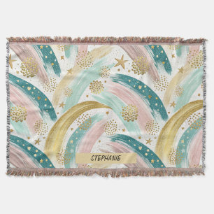 Whimsical Rainbow Pastel Abstract with Gold Stars Throw Blanket