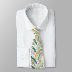 Whimsical Rainbow Pastel Abstract with Gold Stars Tie