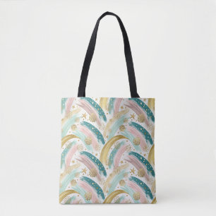 Whimsical Rainbow Pastel Abstract with Gold Stars Tote Bag