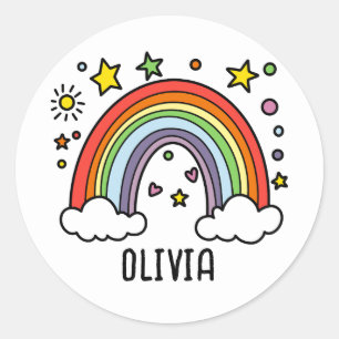 Whimsical Rainbow Personalised Girls Classic Round Sticker