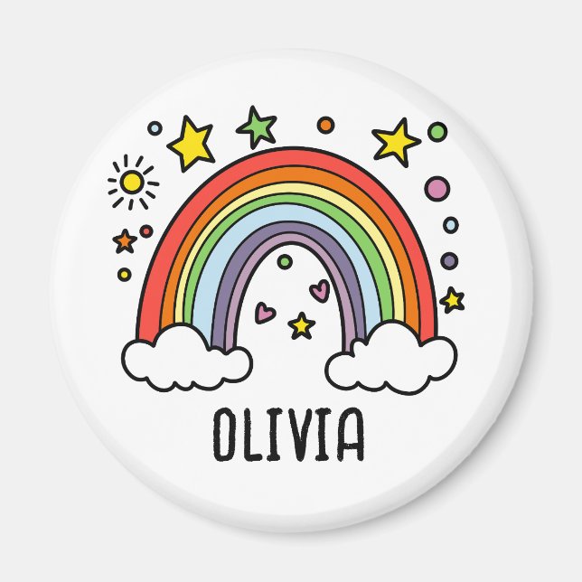 Whimsical Rainbow Personalised Girls Magnet (Front)