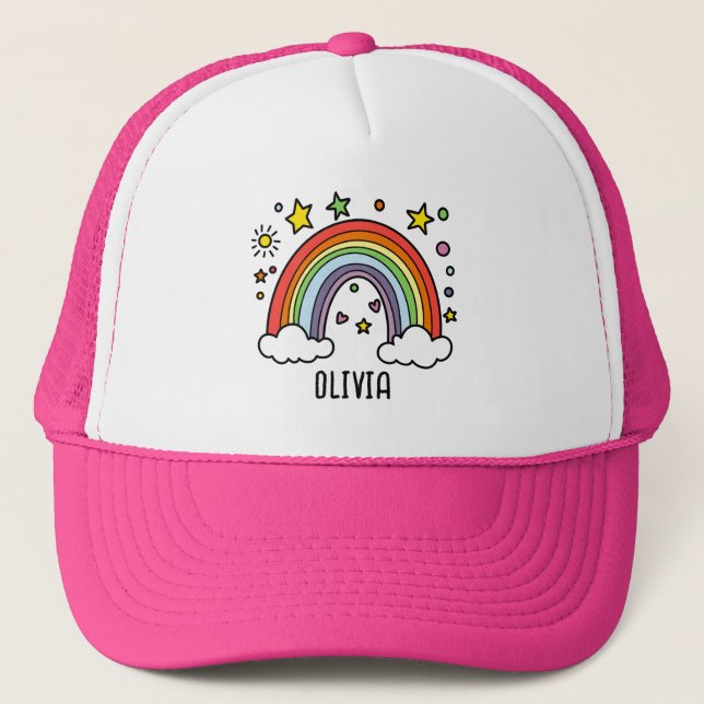 Whimsical Rainbow Personalised Girls Trucker Hat (Front)
