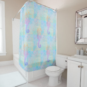 Whimsical Rainbow Sea Horse Shower Curtain