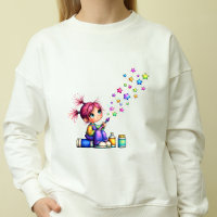 Whimsical Rainbow Star Painter Girl