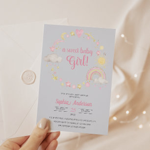 Whimsical Rainbow & Stars Baby Shower It's a Girl  Invitation