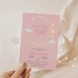 Whimsical Rainbow & Stars Baby Shower It's a Girl  Invitation