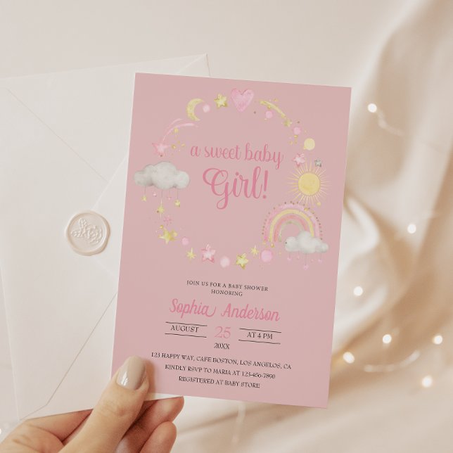 Whimsical Rainbow & Stars Baby Shower It's a Girl  Invitation (Creator Uploaded)
