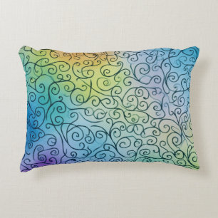 Whimsical Rainbow Swirl Pattern Abstract Colourful Decorative Cushion