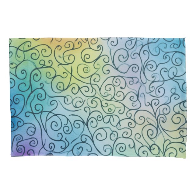 Whimsical Rainbow Swirl Pattern Abstract Colourful Pillowcase (Front)