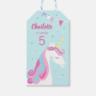 Whimsical Rainbow Unicorn Aqua 5th Birthday  Gift Tags