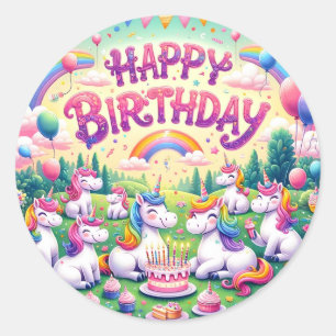 Whimsical rainbow unicorn birthday stickers
