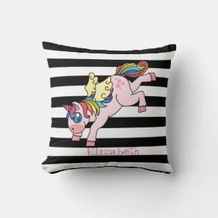 Whimsical Rainbow Unicorn, Striped Cushion
