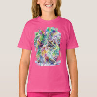 Whimsical Rainbow Watercolor Fluffy Cat in Winter 