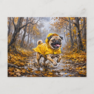 Whimsical Rainy November Forest Mops Illustration Postcard