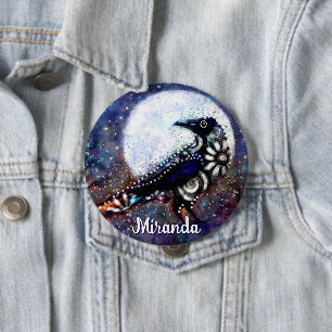 Whimsical Raven Moon Floral Abstract Personalised 10 Cm Round Badge