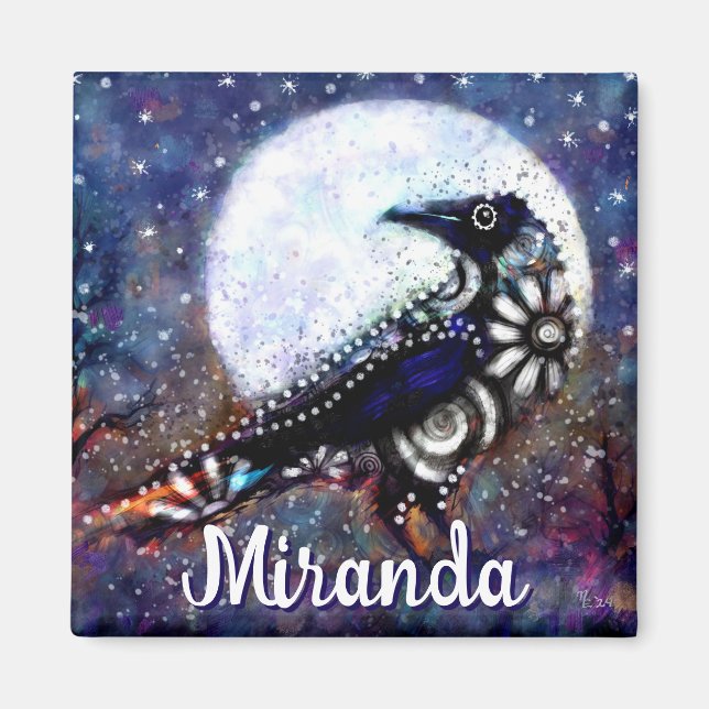 Whimsical Raven Moon Floral Abstract Personalised Magnet (Front)