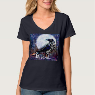 Whimsical Raven Moon Floral Abstract Personalised T-Shirt