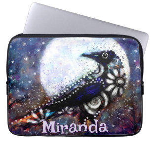 Whimsical Raven Moon Floral Black Personalised Laptop Sleeve