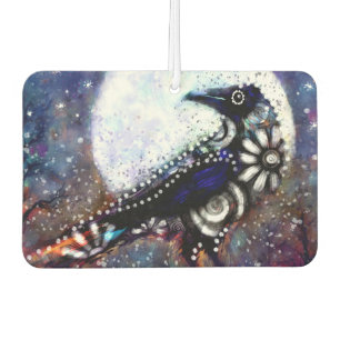 Whimsical Raven Moon Floral Black White Blue Car Air Freshener