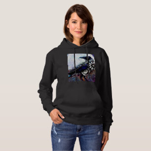 Whimsical Raven Moon Floral Black White Blue Hoodie