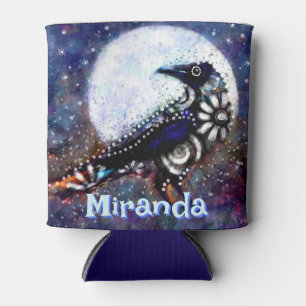 Whimsical Raven Moon Floral Personalised Can Cooler