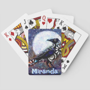 Whimsical Raven Moon Floral Personalised Playing Cards