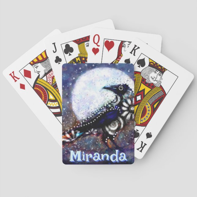 Whimsical Raven Moon Floral Personalised Playing Cards (Back)