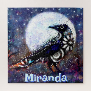 Whimsical Raven Moon Floral Personalized Jigsaw Puzzle