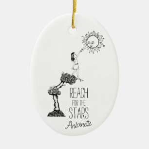 Whimsical Reach for the Stars Inspirational Quote Ceramic Tree Decoration
